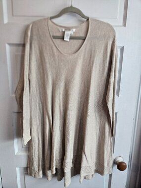 Studio M Heather Beige Knit Long Sleeve Tunic with Eyelet Hem - Size L